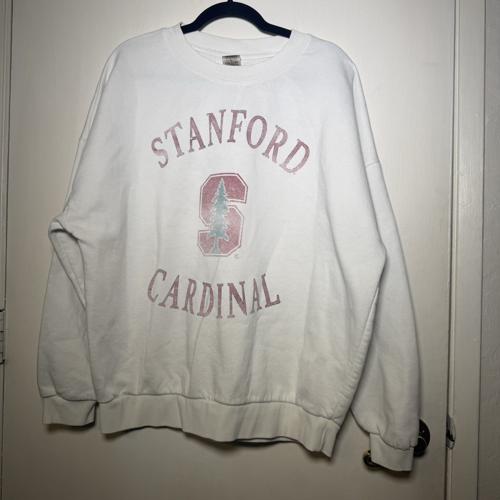 Vintage 90s Stanford University Cardinal White College Crewneck Sweatshirt Men L